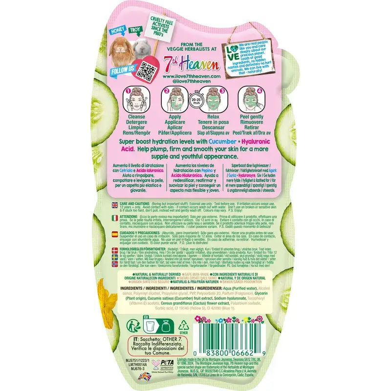 7 Heaven Mascarilla Peel-Off De Pepino Con Ácido Hialurónico Redensificante Y Reafirmante , 10 ml - Image 2