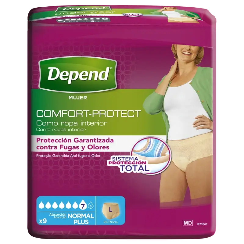 Depend Normal L Pañal Adulto Mujer , 9 unidades