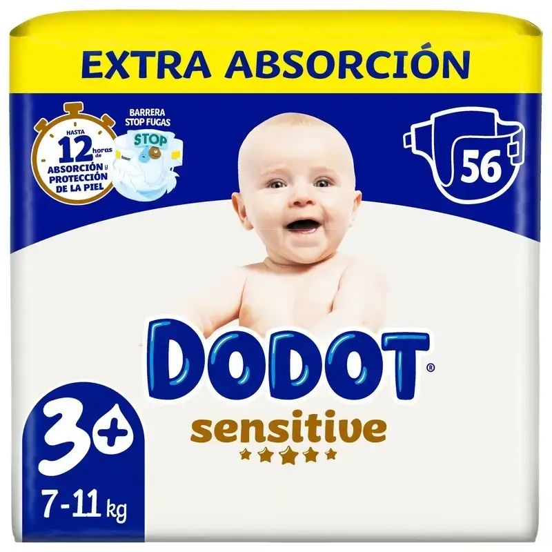Dodot Sensitive Extra Jumbo Talla 3+, Pack 2 x 56 Pañales - Image 2