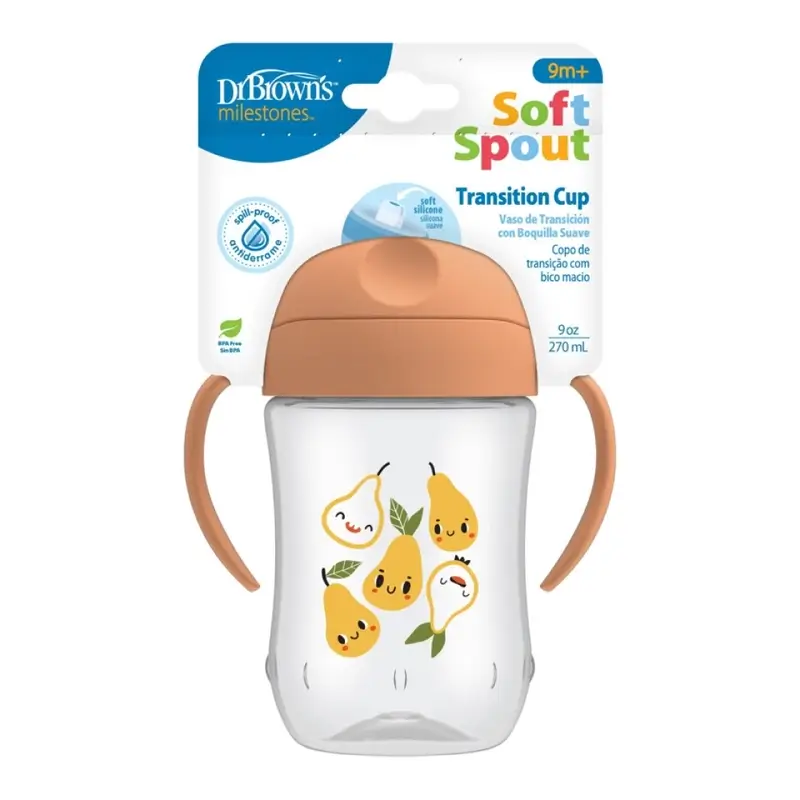 Dr.Brown'S Vaso De Transición Boquita Suave +9 Meses Coral Pera, 270 ml