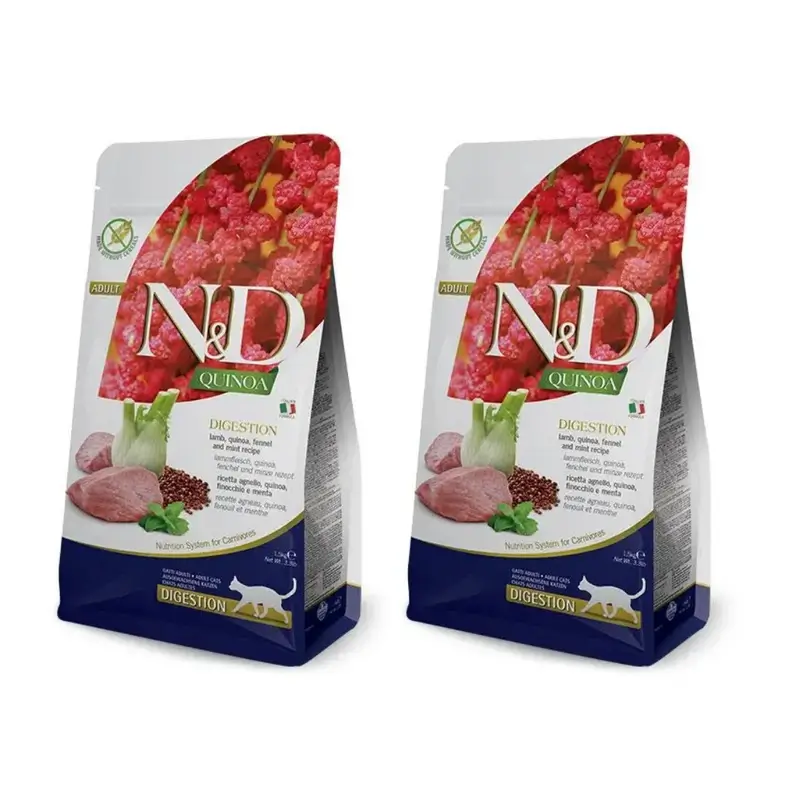 Farmina N&D Cat Quinoa Digestion Cordero 5Kg, Pienso Para Gatos, Pack De 2