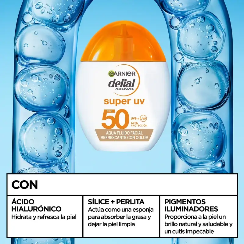 Garnier Delial Super Uv Agua Fluido Facial Refrescante Spf 50 Efecto Mate, 50 ml - Image 4