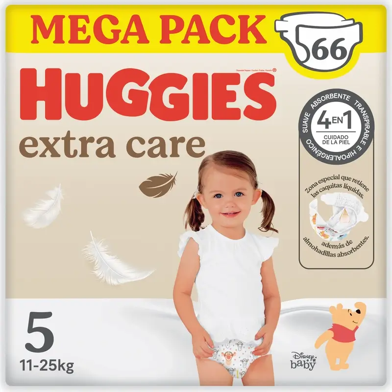 Huggies Extra Care Talla 5 (12-25 Kg) Pañal Para Bebé Disney , 66 unidades