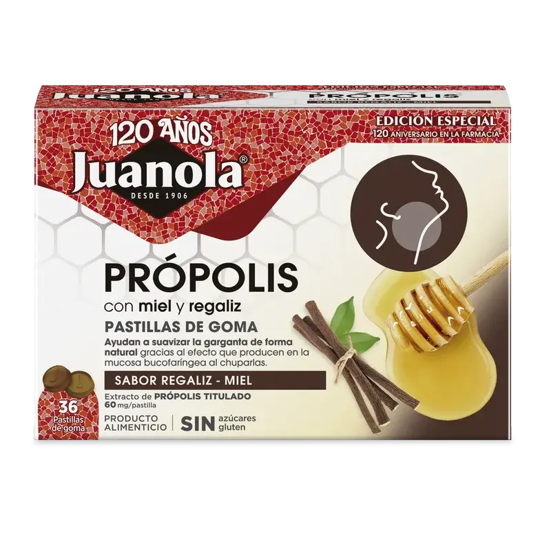 Juanola Propólis Regaliz Miel 72Gr, 36 unidades