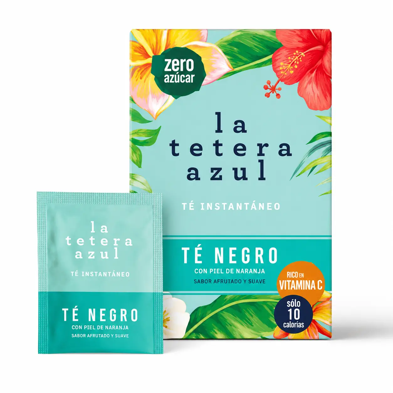 La Tetera Azul Te Negro Frío Sabor Mango. Infusión Fría En Polvo caja de 10 sobres