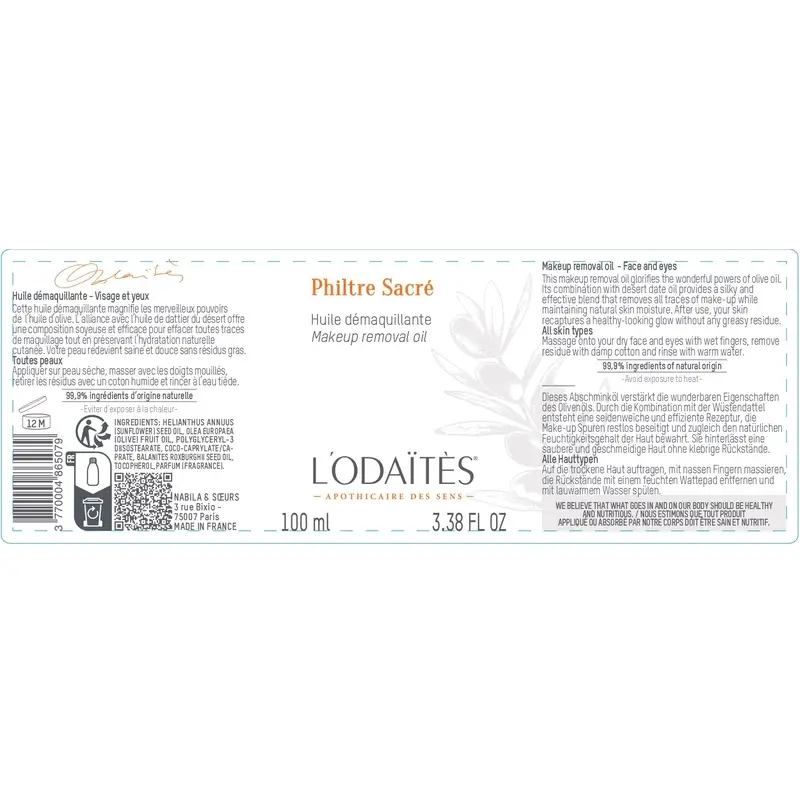 L'Odaïtès Facial Philtre Sacré - Aceite Desmaquillante - Rostro Y Ojos , 100 ml - Image 2