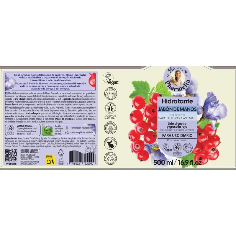 Mama Pharmelia Jabón De Manos Hidratante Con Lirio Silvestre Y Grosella Roja, 500 Ml - Image 2
