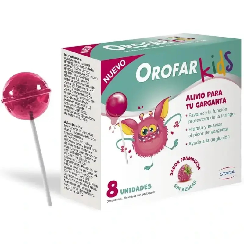 Orofar Kids Piruletas Para Picor De Garganta Sabor Frambuesa Sin Azúcar , 2x8 piruletas - Image 2