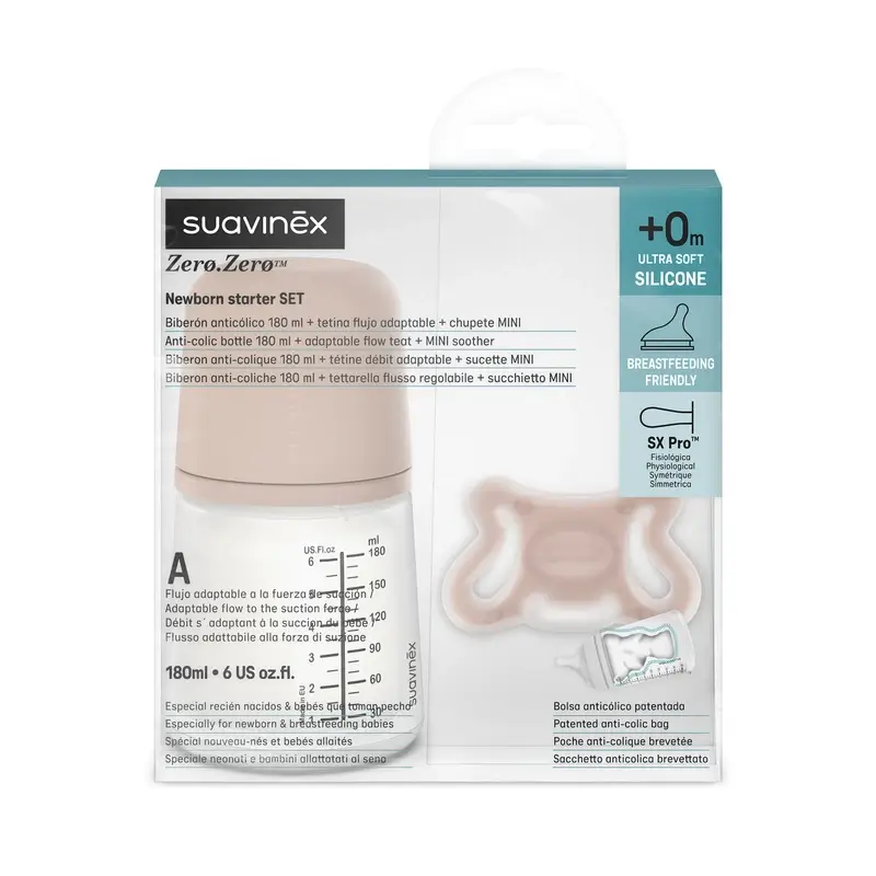Suavinex Biberón Anticólico + Chupete Zero Zero. Medium