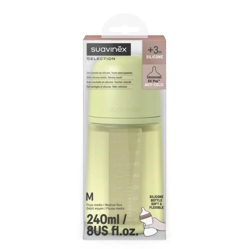 Suavinex Biberón Silicona 240 Ml, Flujo Medio (M), +3 Meses, Lime - Image 3