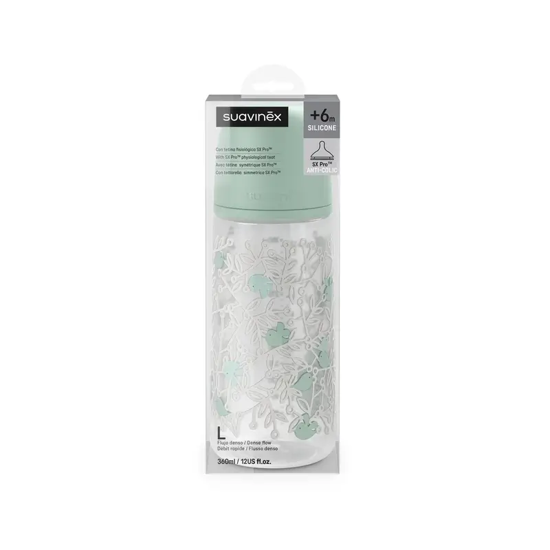 Suavinex Biberón Tetina Sx Pro Flujo Denso (L) +6 Meses Birdies Verde, 360 ml - Image 6