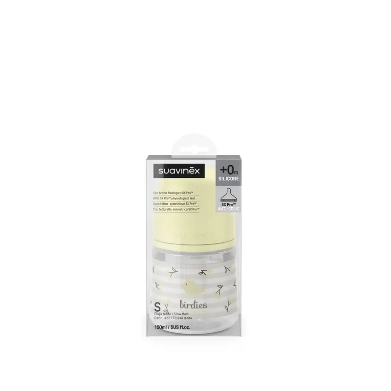 Suavinex Biberón Tetina Sx Pro Flujo Lento (S) +0 Meses Birdies Beige, 150 ml - Image 4
