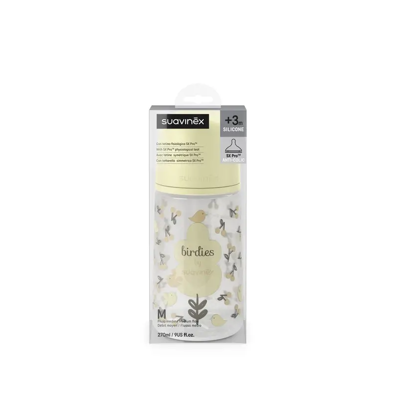 Suavinex Biberón Tetina Sx Pro Flujo Medio (M) +3 Meses Birdies Beige, 270 ml - Image 6