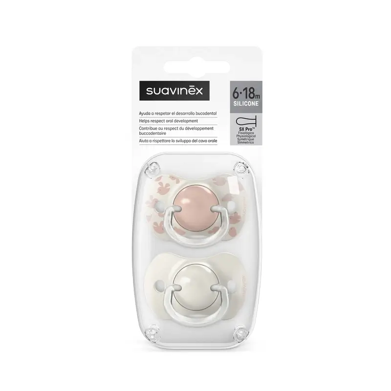 Suavinex Chupetes Tetina Sx Pro 6/18 Meses Birdies Rosa, 2 unidades