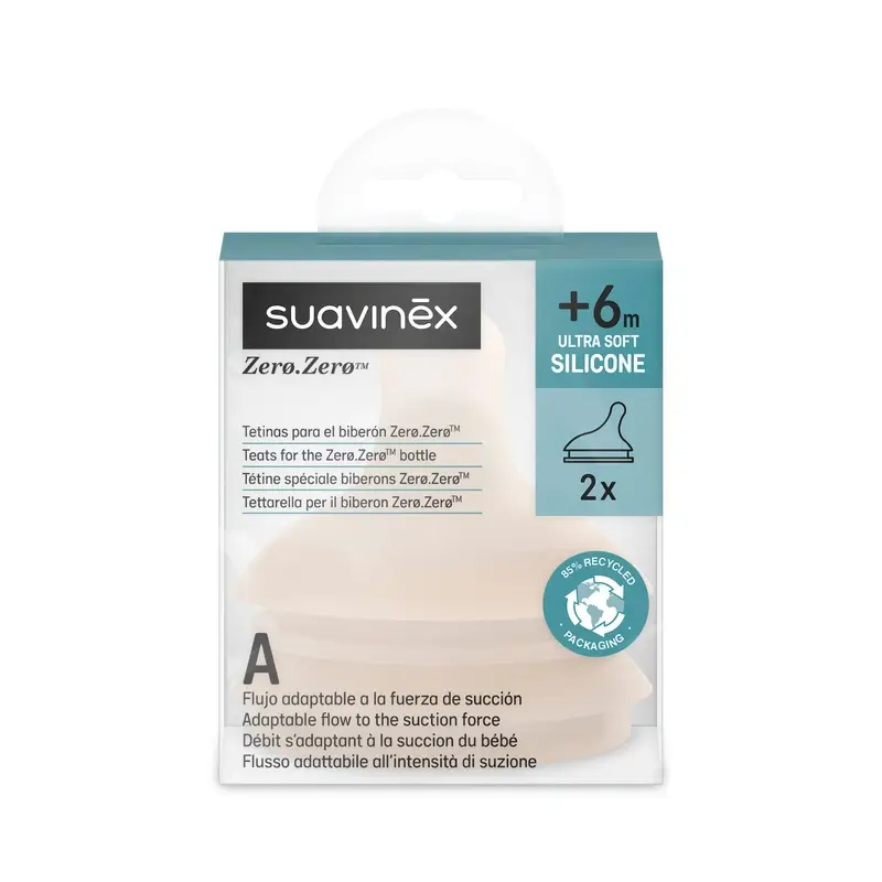 Suavinex Pack 2 Tetinas Zero Zero Flujo Adaptable (A), +0 Meses, Light - Image 2