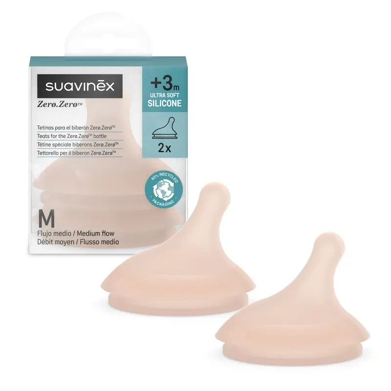 Suavinex Pack 2 Tetinas Zero Zero Flujo Medio (M), +3 Meses, Medium