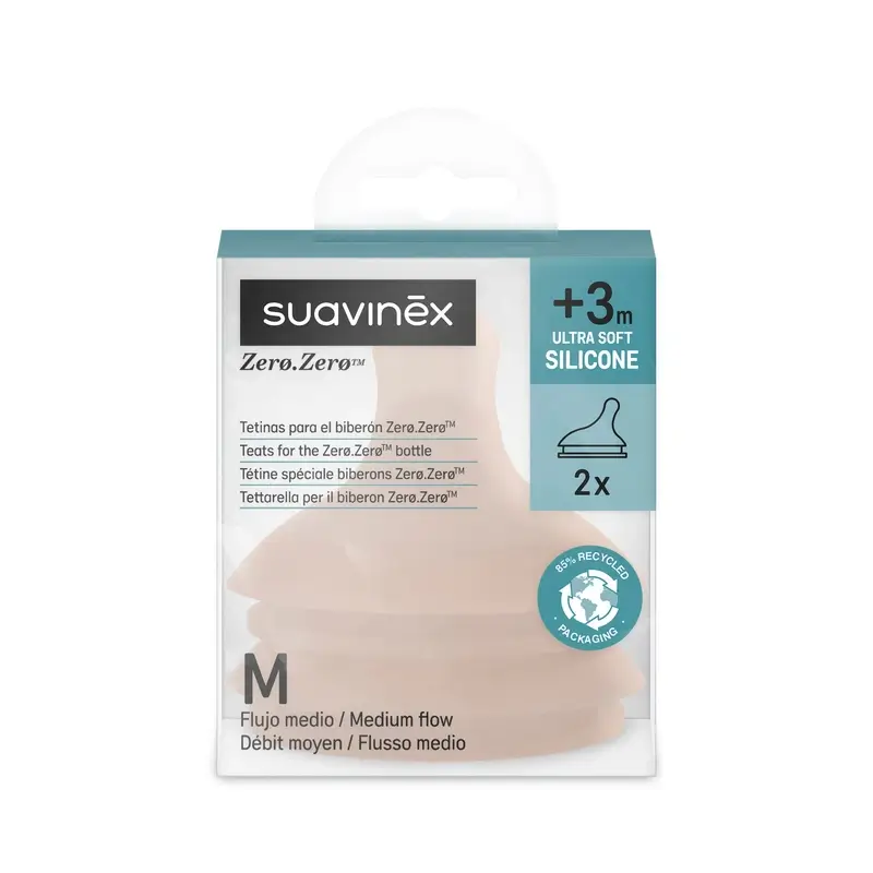 Suavinex Pack 2 Tetinas Zero Zero Flujo Medio (M), +3 Meses, Medium - Image 2
