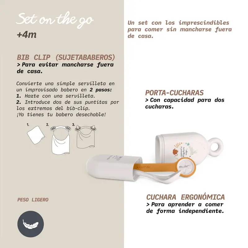 Suavinex Set Cuchara + Estuche Portacucharas + Sujeta-Baberos, +4 Meses, Wonderland Beige - Image 5