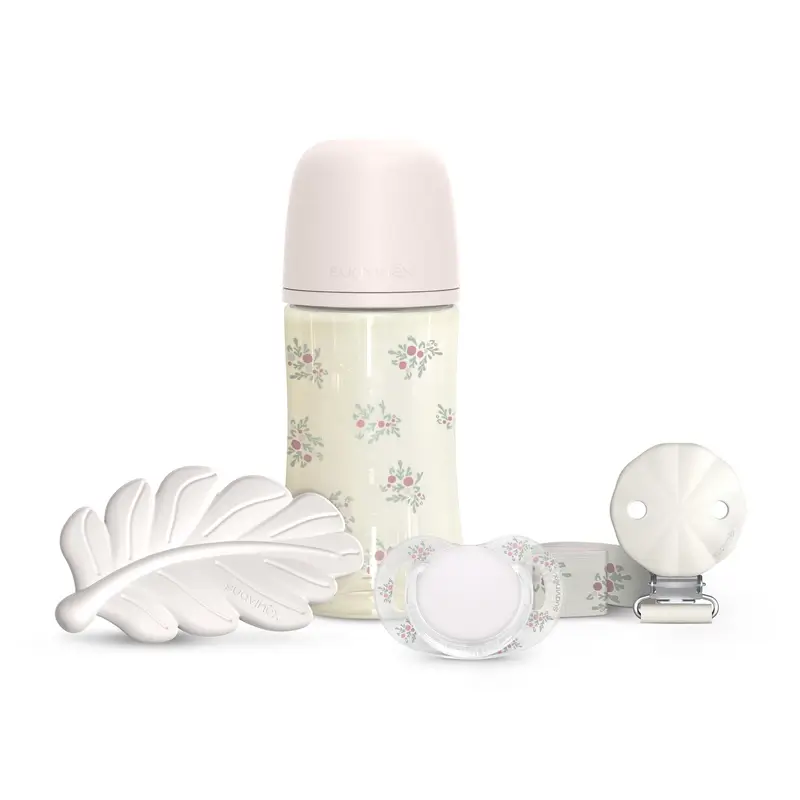 Suavinex Set Regalo Chupete + Chupetero + Biberón 270 Ml (M) + Mordedor, Rosa