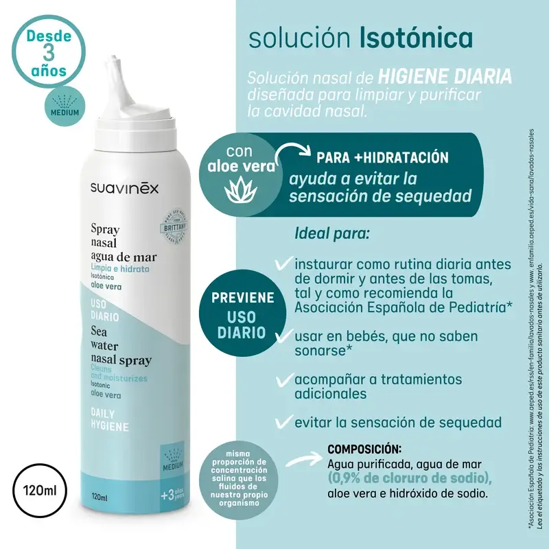 Suavinex Spray Nasal Infantil Isotónico, +3 Años, Higiene Diaria, 120 Ml - Image 4