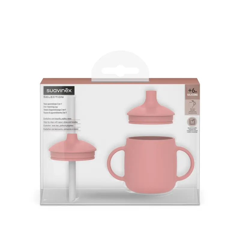 Suavinex Vaso Aprendizaje 3-En-1 De Silicona, +6 Meses, Rosa - Image 2