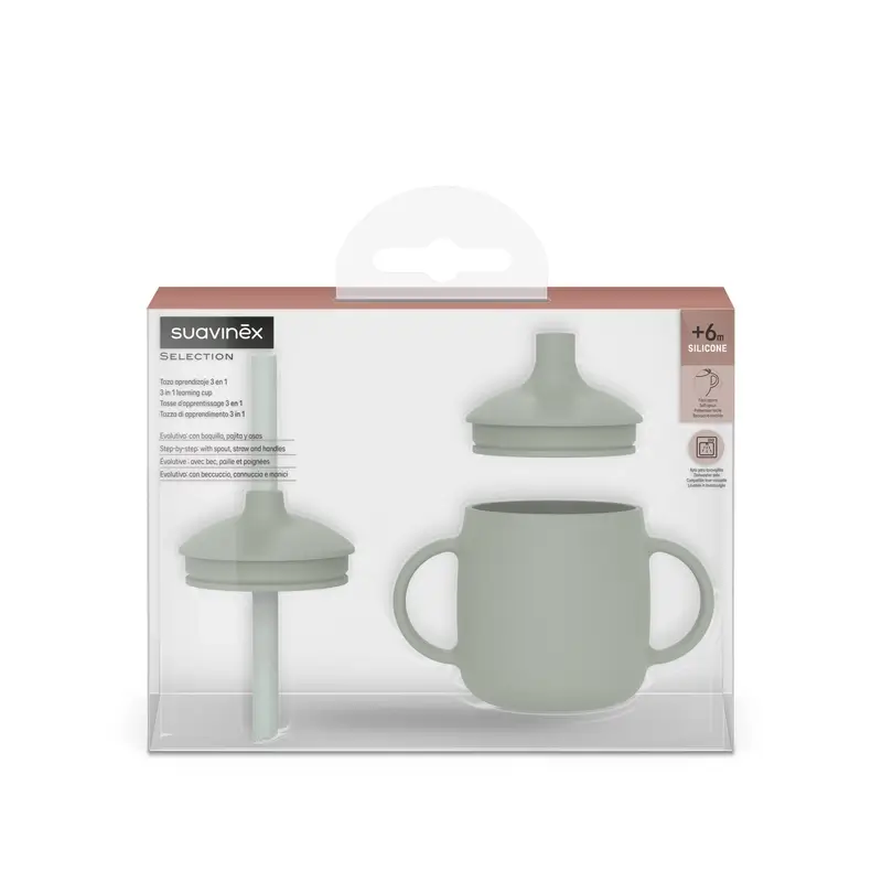 Suavinex Vaso Aprendizaje 3-En-1 De Silicona, +6 Meses, Verde - Image 2