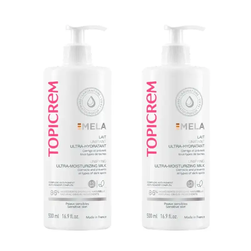 Topicrem Mela Leche Unificadora Ultra-Hidratante Corporal , spf15 , Pack 2 x 500 ml