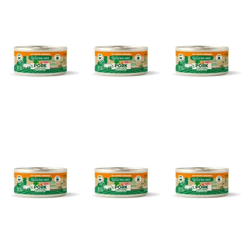Wild Balance Lata Filosofía Barf De Cerdo Para Gatos, 120 gr, Pack de 6