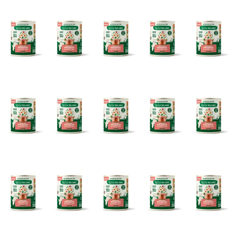 Wild Balance Lata Guiso Del Pescador Con Salmón, Cerdo Y Verduras Para Perros, 400 gr, Pack de 15