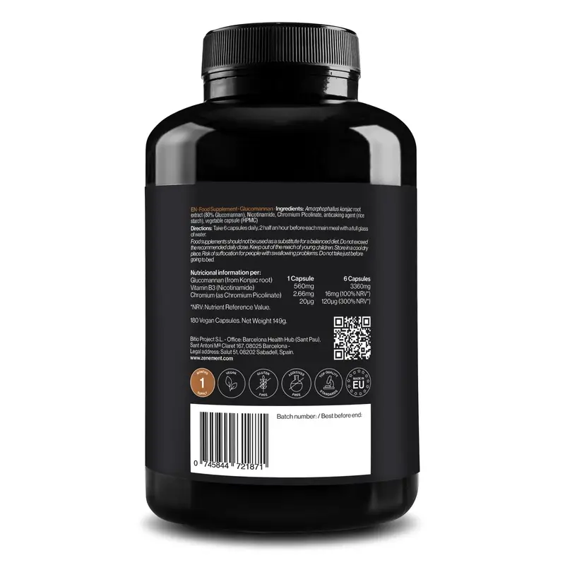 Zenement Glucomanano Saciante Natural, 180 cápsulas veganas - Image 6
