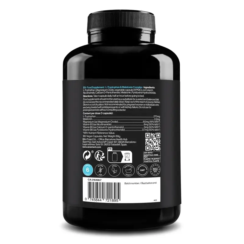 Zenement L-Triptófano Y Melatonina Complex, 180 cápsulas veganas - Image 2