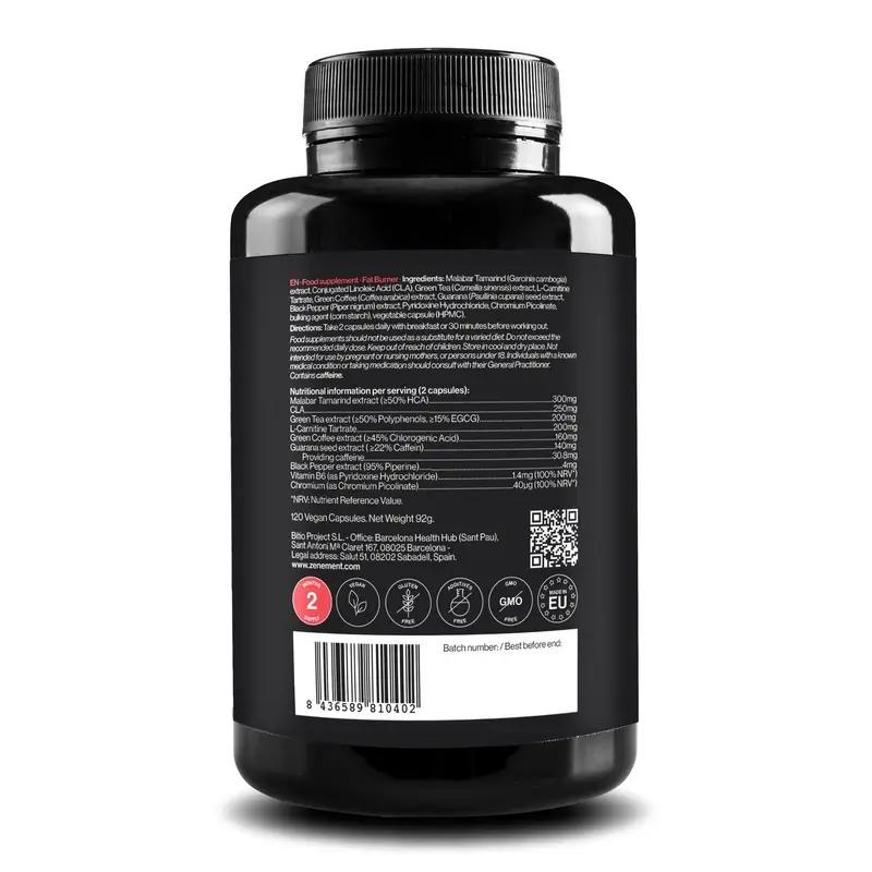 Zenement Quemagrasas Con Té Verde, L-Carnitina, Yerba Mate, Cla Y Café Verde, 120 cápsulas veganas - Image 2