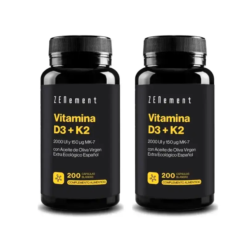 Zenement Vitamina D3 + K2, 2000 Ui Y 150 µg Mk-7, Pack 2 x  200 cápsulas blandas